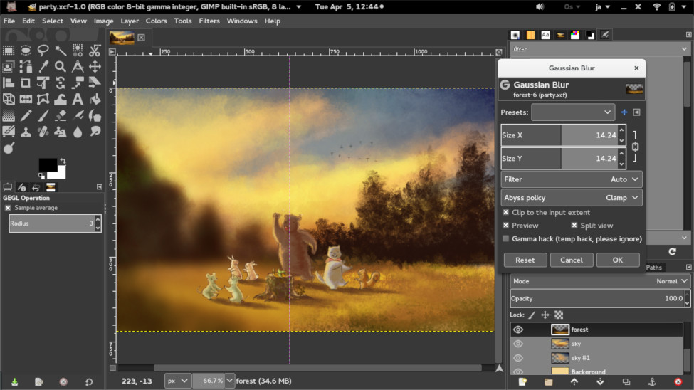 GIMP 2.9.4 screenshot. Image on canvas is by Aryeom Han under Creative Commons by-sa.